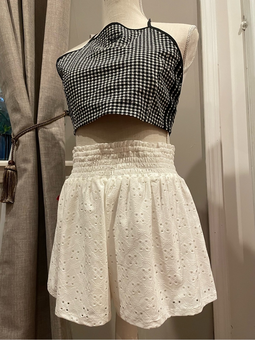Adidas Black and White Gingham Halter Crop Top - Picture 5 of 10